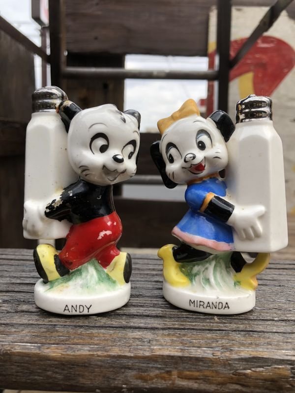 画像1: 50s Vintage NAPCO Walter Lantz  Andy Panda Salt & Pepper Shakers (B749)