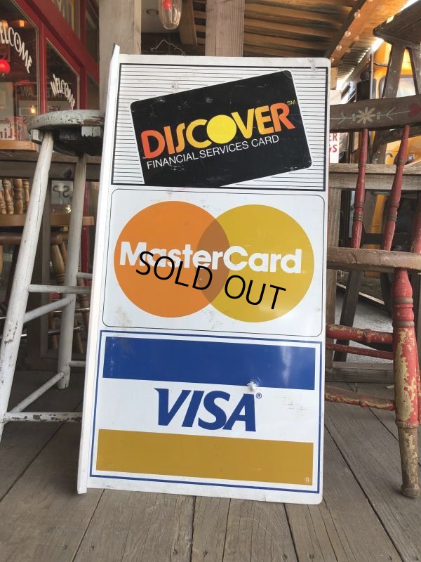 画像1: Vintage DISCOVER Master Card VISA Double Sided Metal Sign (M691)