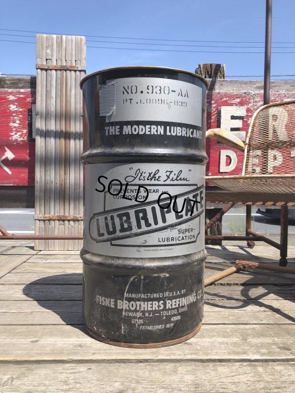 画像1: Vintage Fiske Brothers Refining Co. LUBRIPLATE 16 Gal Drum Barrel Oil Can A (M698)