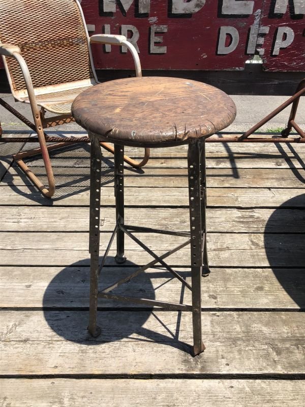 画像2: Vintage Industrial Stool with Wood Seat (M843)