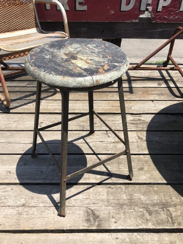 画像1: Vintage Industrial Stool with Wood Seat (M844)