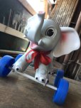 画像12: 60s Vintage LEDRA Rubber Squeaker Pull Toy Elephant on Wheels (M695)