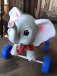 画像11: 60s Vintage LEDRA Rubber Squeaker Pull Toy Elephant on Wheels (M695)