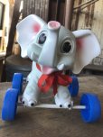 画像13: 60s Vintage LEDRA Rubber Squeaker Pull Toy Elephant on Wheels (M695)