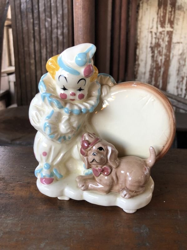 画像1: Vintage Ceramic Baby Planter Clown and Puppy (M965) 