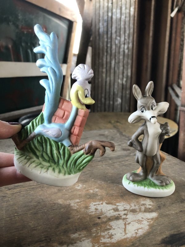 画像1: 70s Vintage Ceramic Figurine Road Runner & Wile E. Coyote SET (R195) 