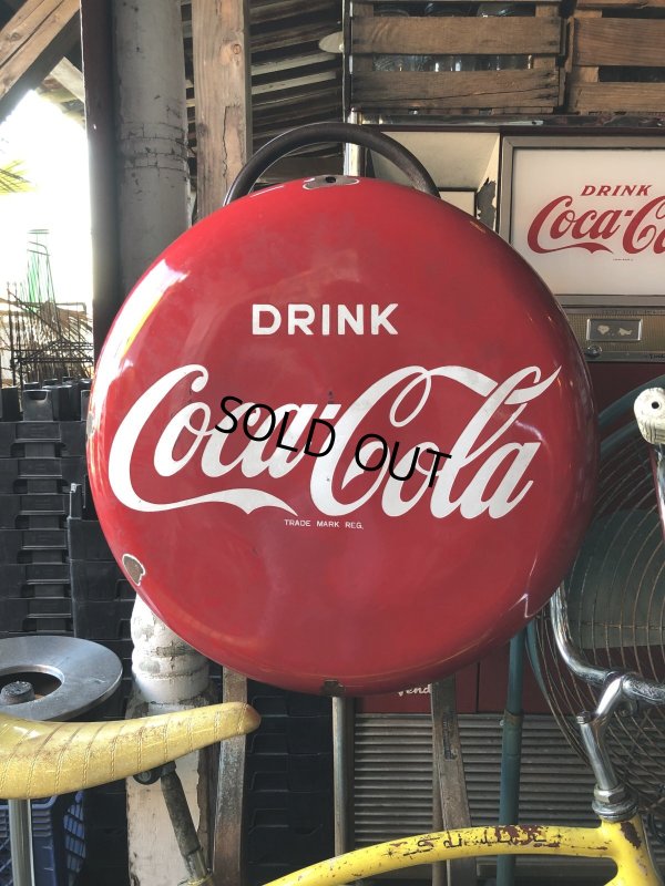 画像1: 50s Original DRINK Coca-Cola Porcelain Enamel Button Sign (R201) 