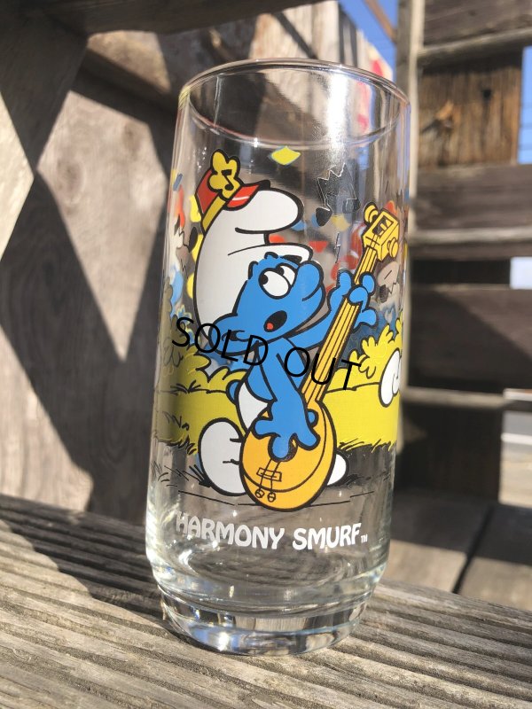 画像1: 80s Vintage Hardee's Smurf Glass HARMONY SMURF (R341)