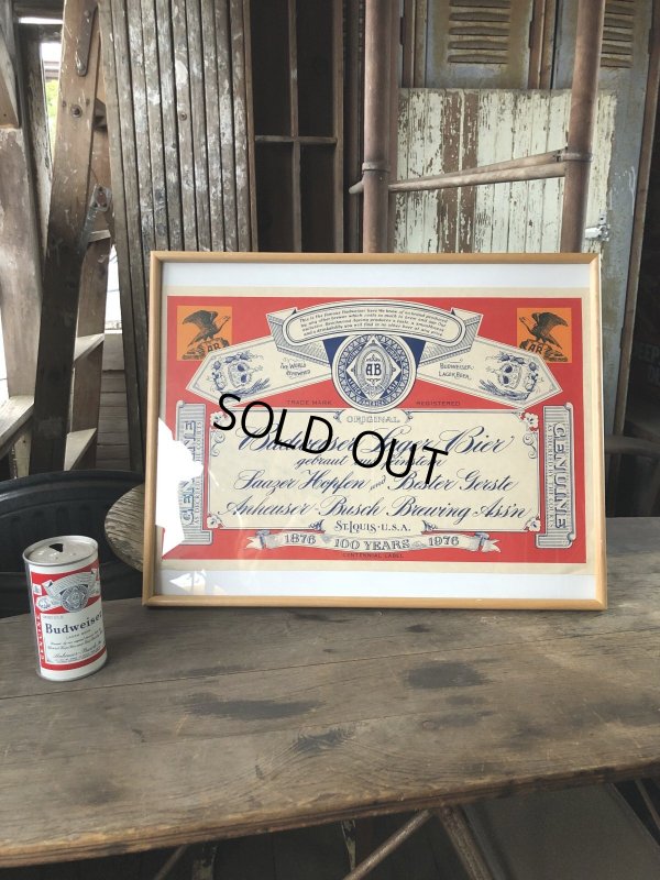 画像1: Vintage Budweiser Beer 1876-1976 100YEARS w/Frame (R393)