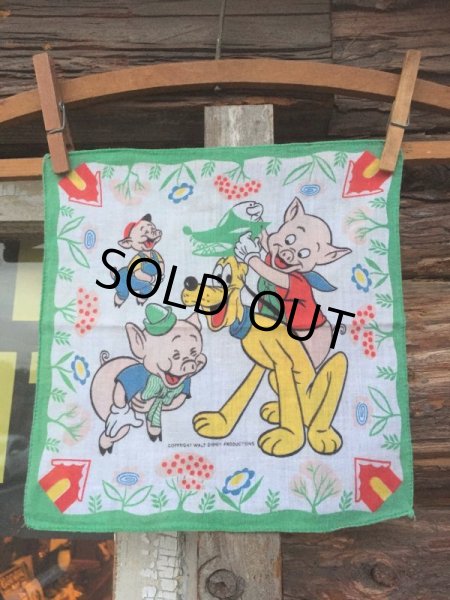 画像1: 50s Vintage Hanky Disney Pluto with the Three Little Pigs (AL1701) (1)