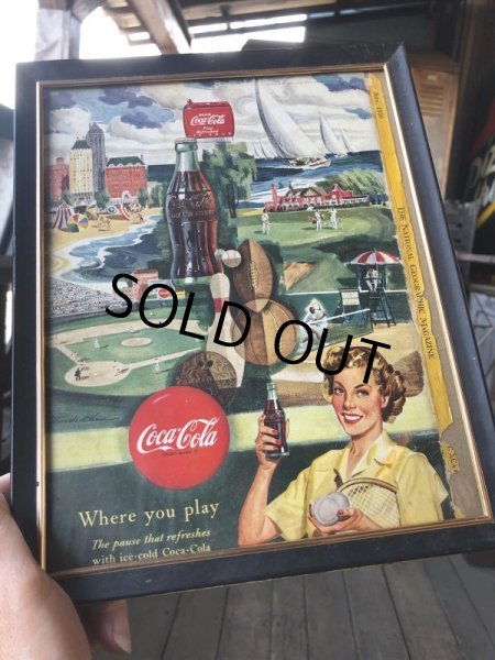 画像1: 50s Vintage Coca-Cola Advertising W/Frame (B932) (1)