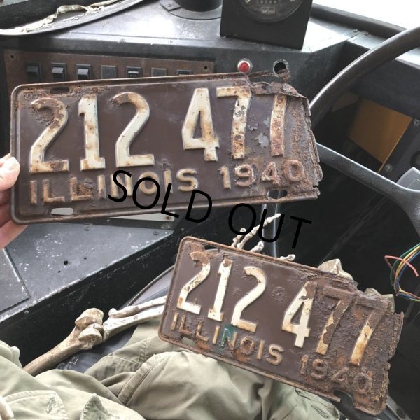 画像1: 40s Vintage American License Number Plate / 1940 ILLINOIS 212 477 SET (B885) (1)