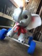 画像12: 60s Vintage LEDRA Rubber Squeaker Pull Toy Elephant on Wheels (M695) (12)