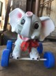 画像13: 60s Vintage LEDRA Rubber Squeaker Pull Toy Elephant on Wheels (M695) (13)