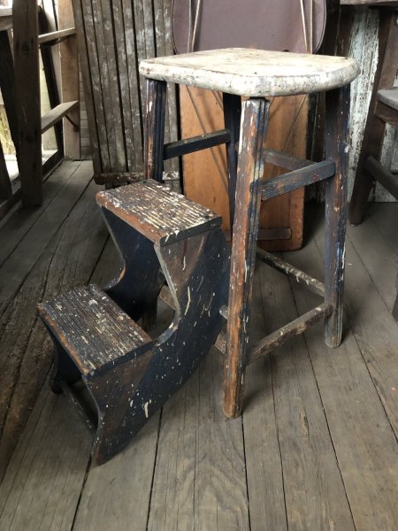 画像1: Antique Wooden Ladder Step Stool (R240) (1)