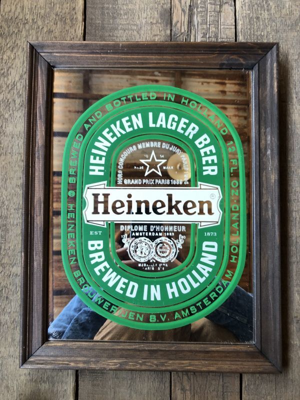 正規代理店 ◽️パブミラー Heineken Beerアンティーク鏡 インテリア 