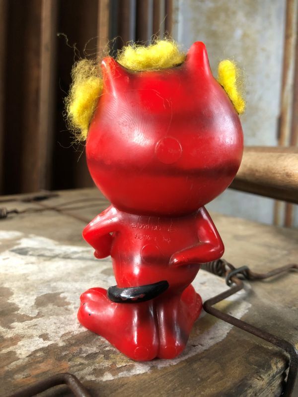 70s Vintage Red Devil Cat Message Doll『I'm A Horny Little Devil